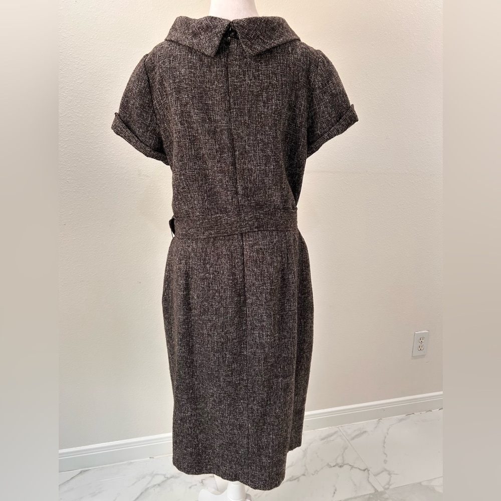 Banana Republic Textured Wool Blend Brown Midi Cowl Neck Dress, Size 14 - Picture 4 of 6